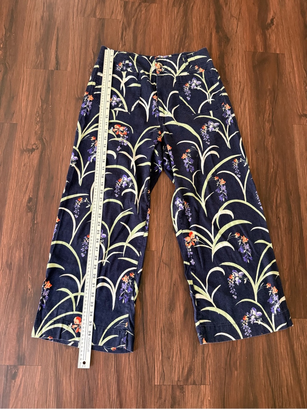 Anthropology x Maeve Women's Navy Floral Wide-Leg Pants - Picture 5 of 9